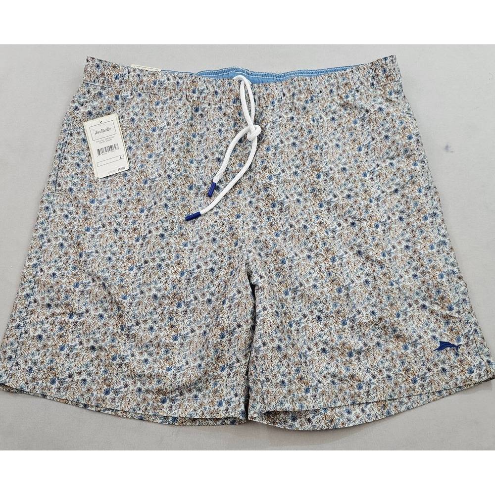Joe Marlin Mens L Floral Swim Trunks Beige Fish JMVC-A1460 Pockets NWT